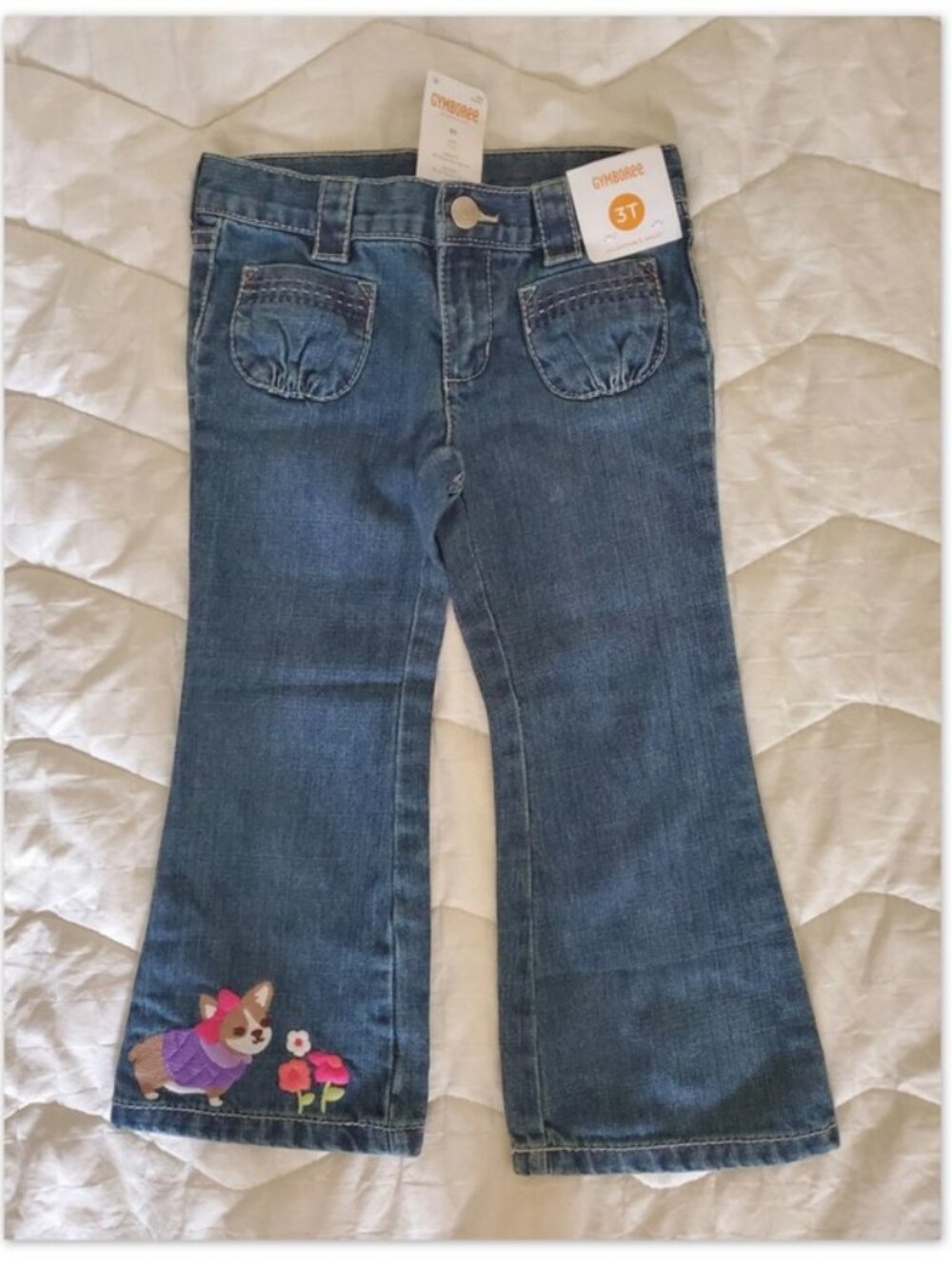 Nwt Gymboree Girl's Puppy Jeans Size 3T Stylish Corgi Puppy Blue Denim Dog New